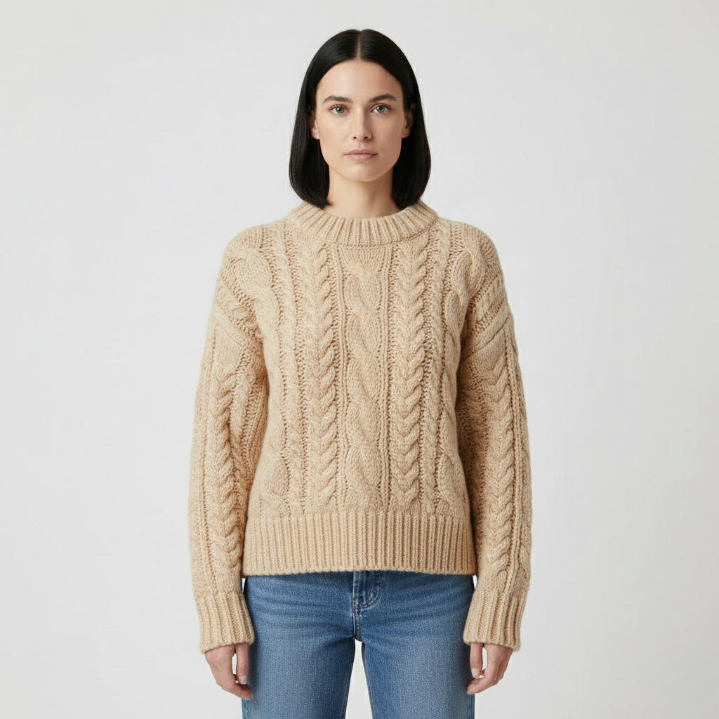 Sweter z dzianiny warkoczowej