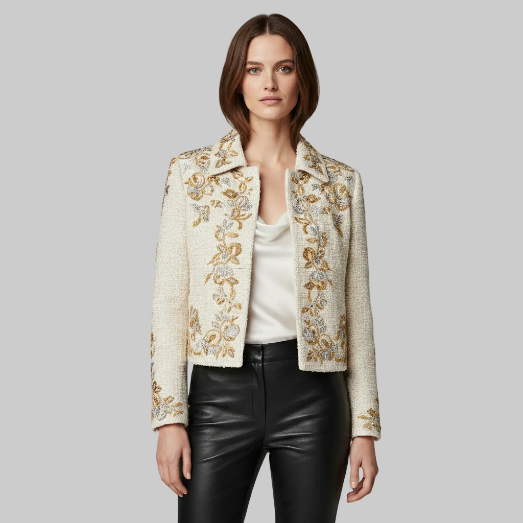 Haftowana krótka dopasowana kurtka