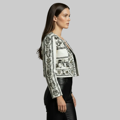 Haftowana krótka kurtka z tweedu