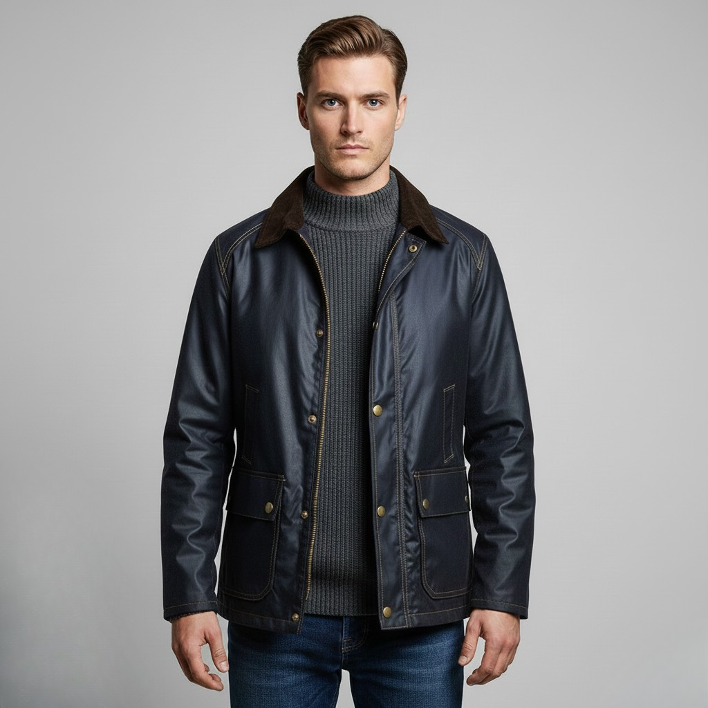 Kurtka woskowana z kołnierzem z sztruksu