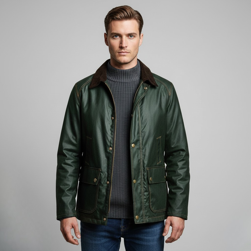 Kurtka woskowana z kołnierzem z sztruksu