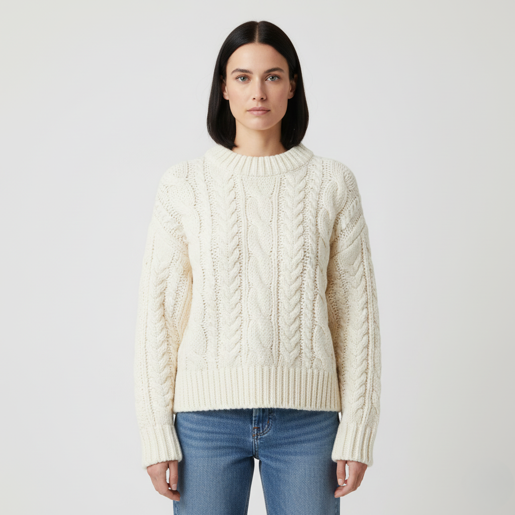 Sweter z dzianiny warkoczowej