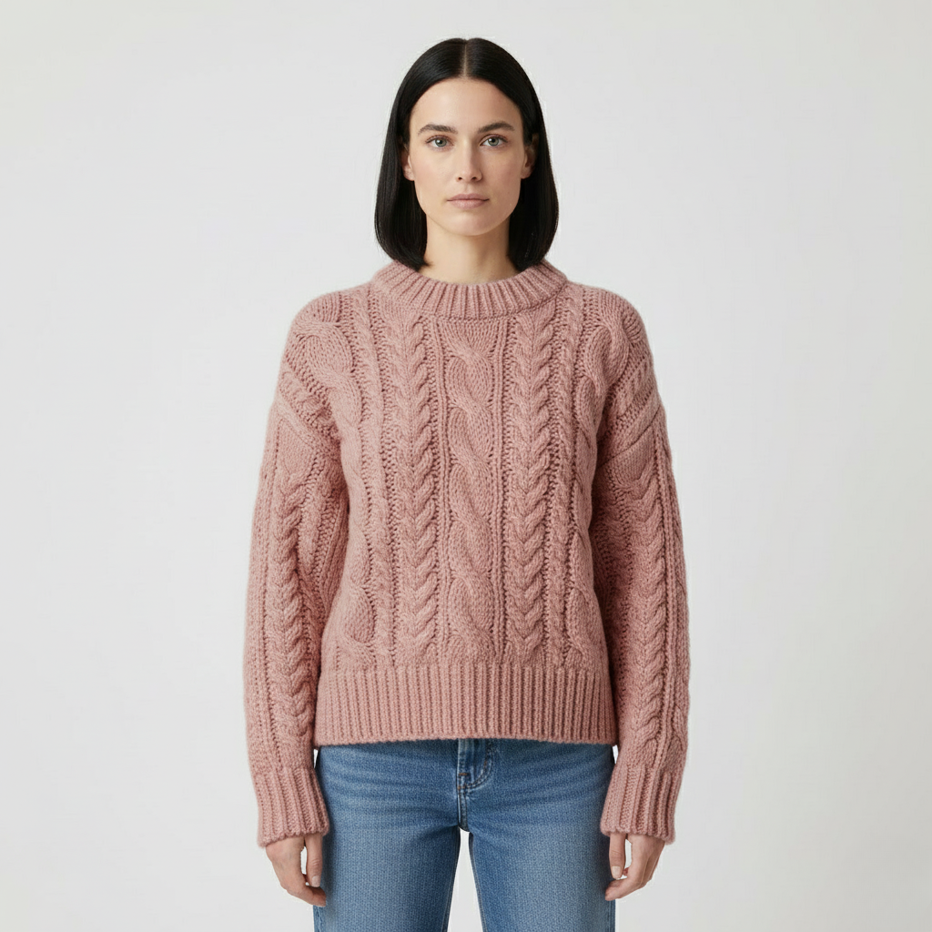 Sweter z dzianiny warkoczowej